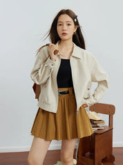 DUSHU Classic Jacket Leather Coat Autumn 2023 New Slim Retro Hong Kong Style Lapel Casual Leather Coat Women Casual Loose Coats