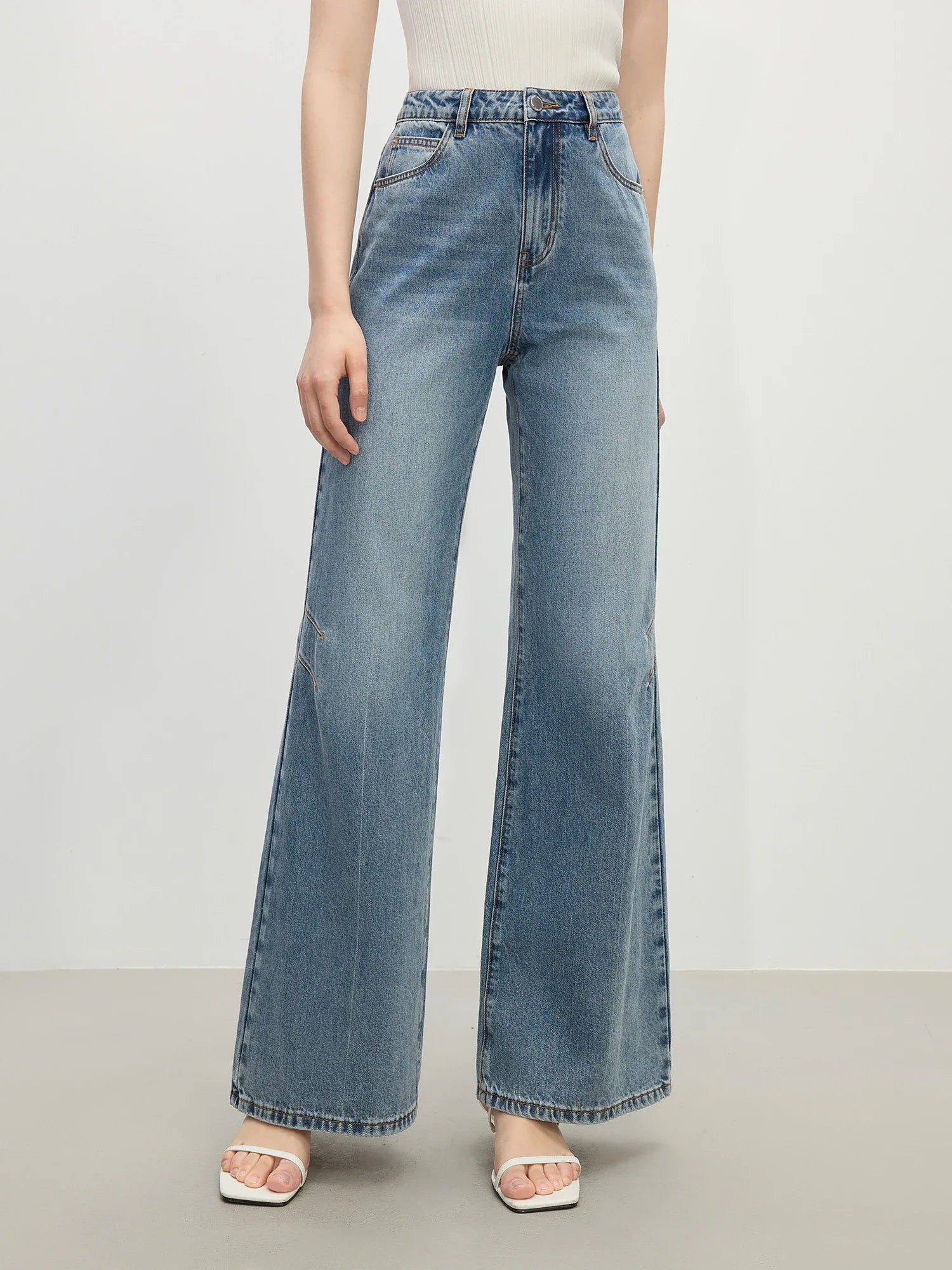FSLE High Waist Elegant Temperament Flared Jeans for Women Summer 2025 New Arrival Leg Slimming Supermodel Pants 25FS12295