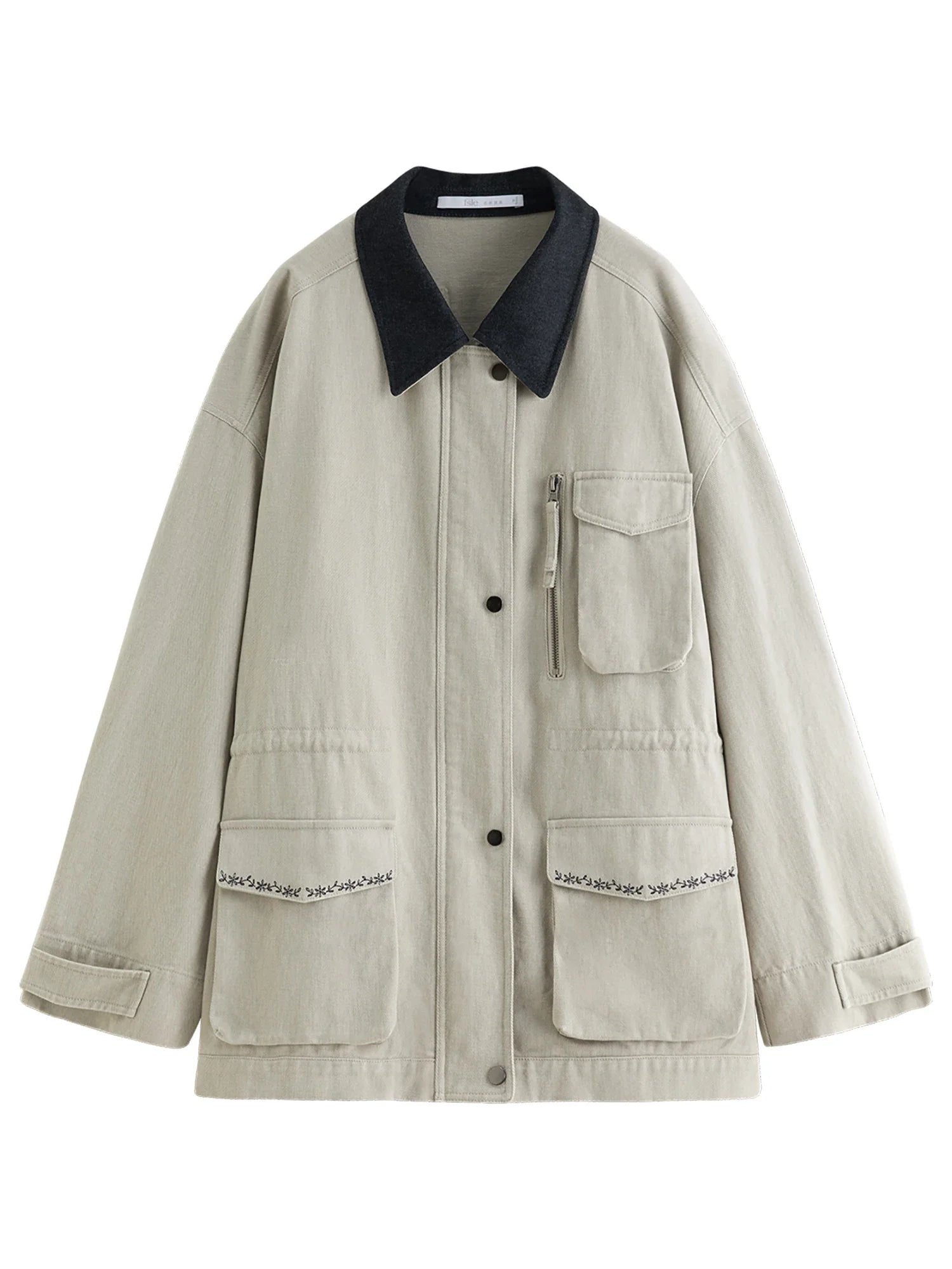 ​FSLE 2025 Women's Vintage Utility Jacket - Short Cropped Contrast Collar Autumn Casual Coat with Retro Design & Relaxed Fit​