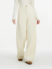 FSLE Women Winter Long Trouser Thick Straight Commuter Beige All-Match Pants 1.4% Wool 3.1% Acetate Women Thicken Pant 24FS14481