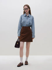 FSLE Deep Blue Soft Denim Shirt Women's Autumn Winter Long Sleeved Retro Casual Layered Shirt Blue Women Tops For Work