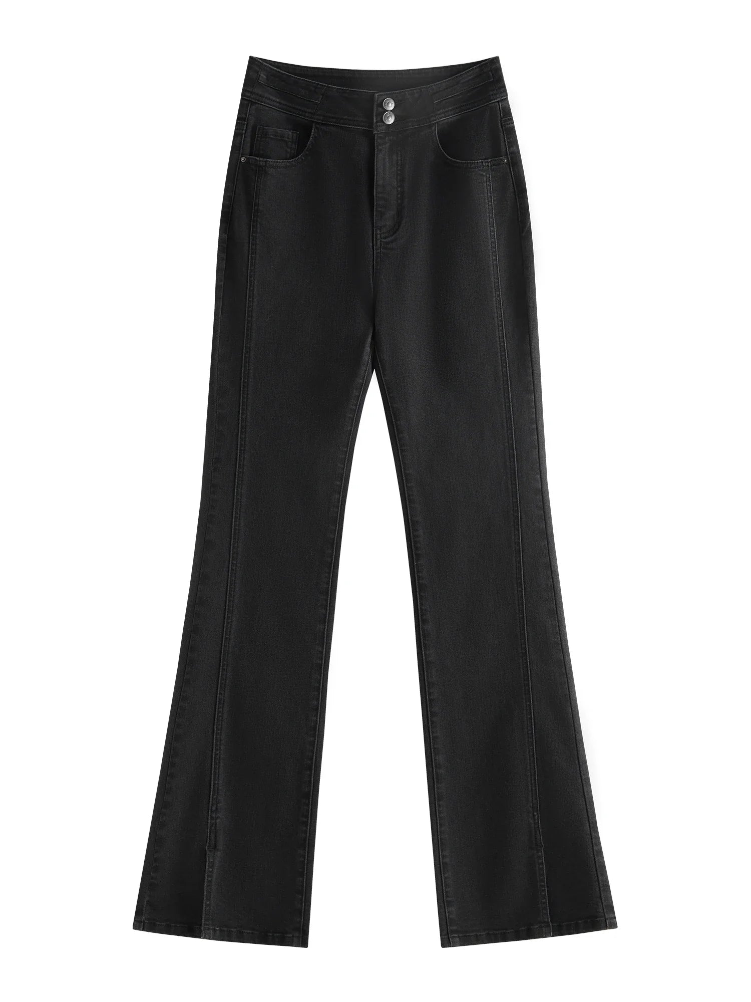 FSLE 69.4% Cotton High Waist Flared Pants for Women 2024 Winter New Design Style Split Versatile Jeans Chic Trouser 24FS14496