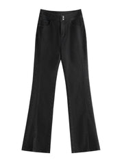 FSLE 69.4% Cotton High Waist Flared Pants for Women 2024 Winter New Design Style Split Versatile Jeans Chic Trouser 24FS14496