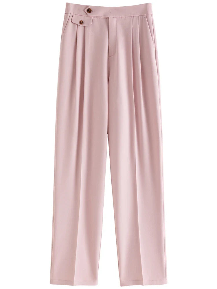 FSLE All-match Commuter Style Simple Sense Straight-leg Trousers for Women Waist Design Autumn New Inverted Pleated Pants Female
