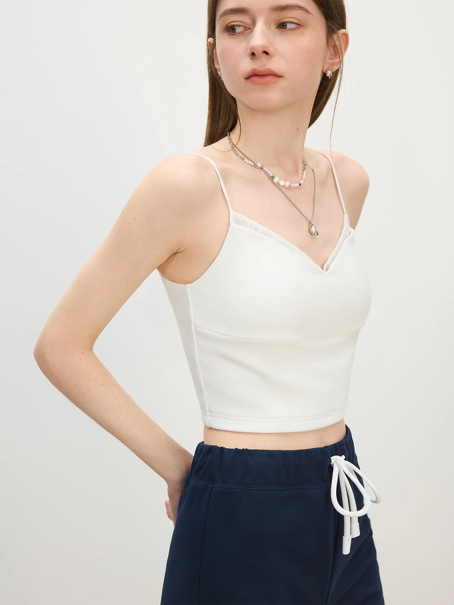FSLE MInimalism Slim Fit Lace Splicing Camisole For Women 2025 Summer New Arrival Strappy Sleeveless Casual Tops 25FS12483