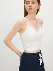 FSLE MInimalism Slim Fit Lace Splicing Camisole For Women 2025 Summer New Arrival Strappy Sleeveless Casual Tops 25FS12483