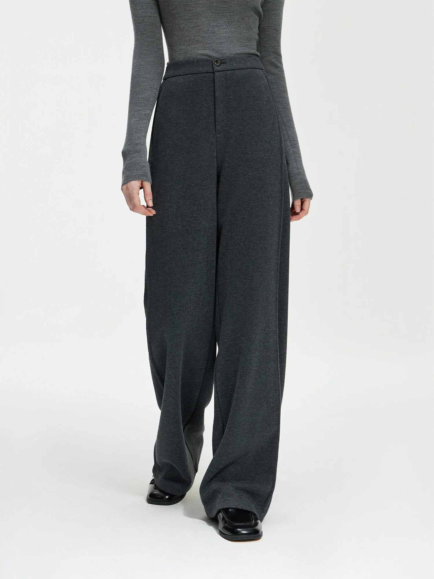 FSLE Women Winter Long Trouser Thick Straight Commuter Beige All-Match Pants 1.4% Wool 3.1% Acetate Women Thicken Pant 24FS14481