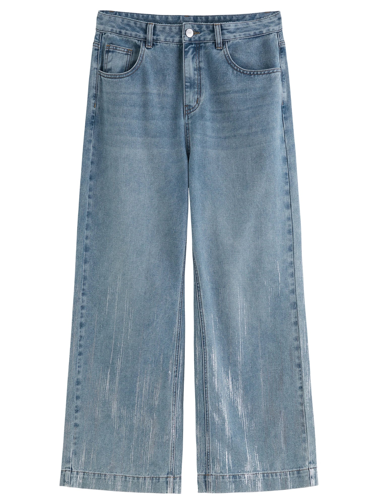 DUSHU 2025 Summer Plus-Size Galaxy Meteor Jeans High-Waist Silver-Embossed Wide-Leg Denim Pants Jeans 25DS82056