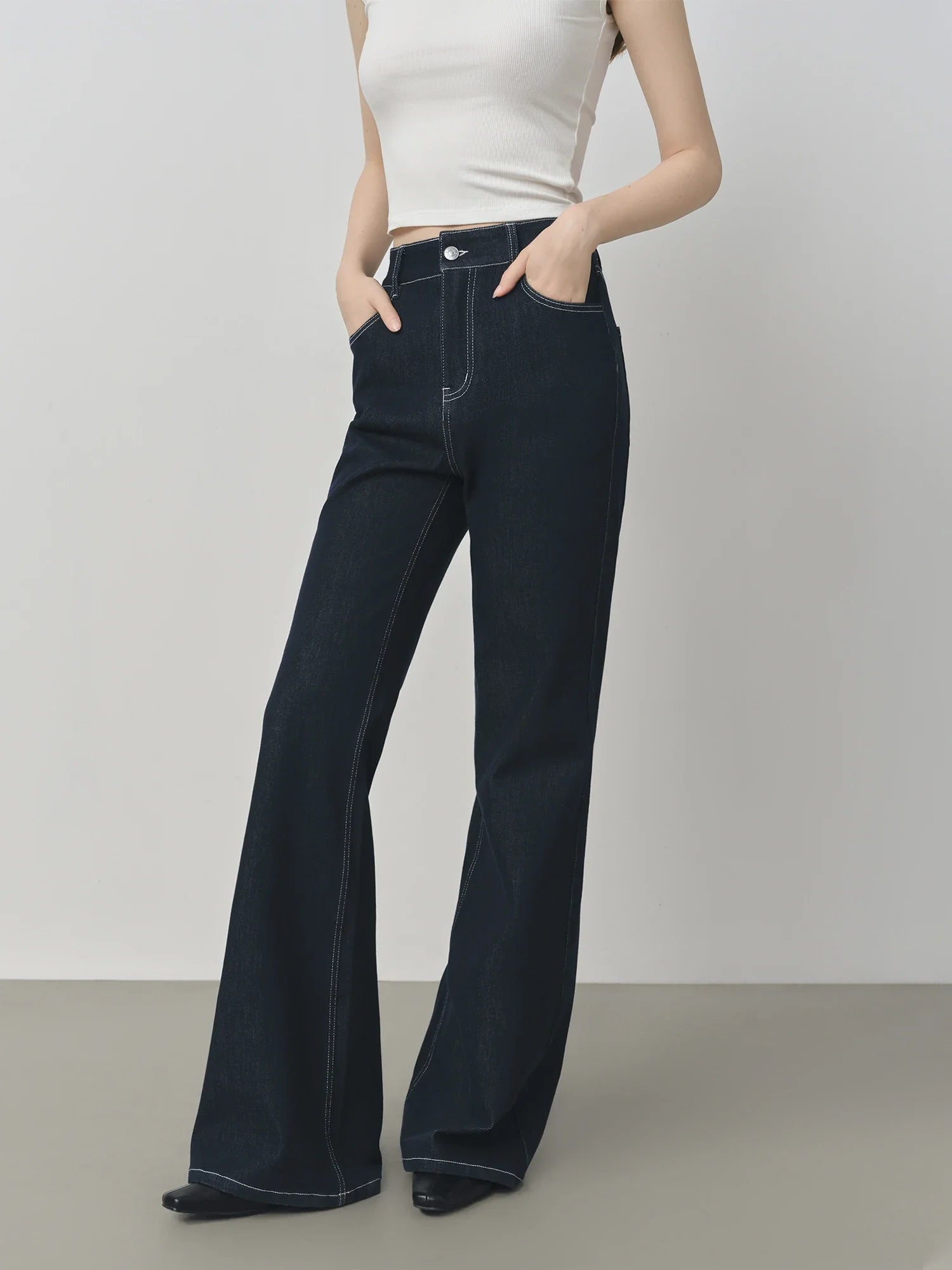 FSLE Elastic Waist Straight Slim Flared Jeans for Women 2025 Autumn New Arrival Y2K Chic Style Cotton Soft Jeans 25FS13143