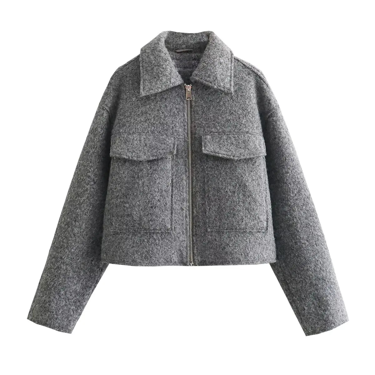 MUJER Tweed Cropped Jackets for Women Zip Bomber Jacket Woman Long Sleeve Jackets Woman 2024 Streetwear New in Coats and Jackets