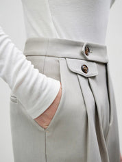 FSLE All-match Commuter Style Simple Sense Straight-leg Trousers for Women Waist Design Autumn New Inverted Pleated Pants Female