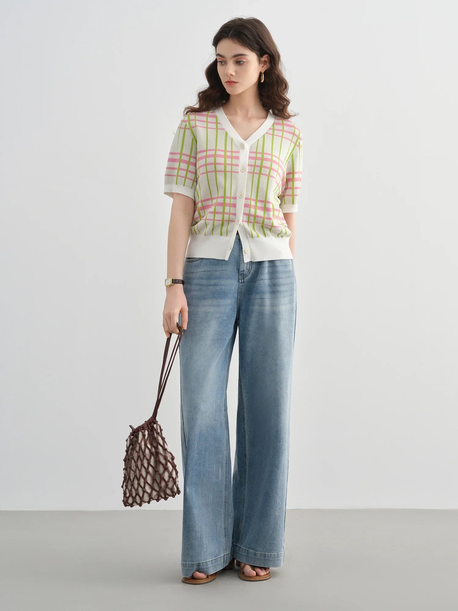 DUSHU 2025 Summer Plus-Size Galaxy Meteor Jeans High-Waist Silver-Embossed Wide-Leg Denim Pants Jeans 25DS82056