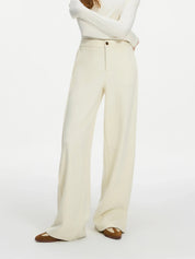 FSLE Women Winter Long Trouser Thick Straight Commuter Beige All-Match Pants 1.4% Wool 3.1% Acetate Women Thicken Pant 24FS14481