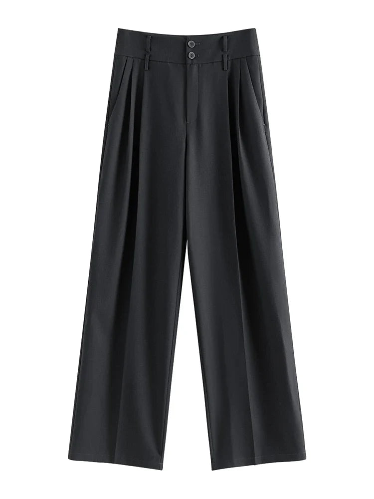 FSLE Grey High Waist Wide Leg Casual Suit Pants for Women's 2024 Summer New Commuter Black Pants Casual Loose Pants 24FS12108